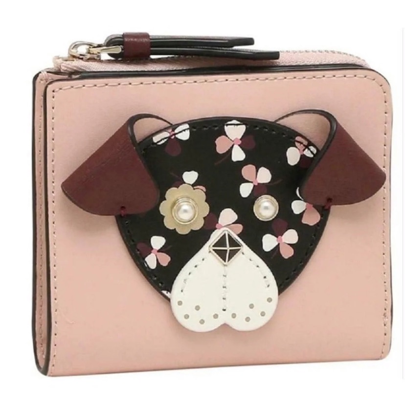 Kate Spade Floral Pup Leather Pink Bifold Wallet